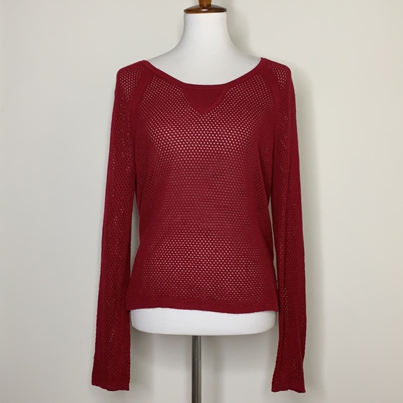 RAG & BONE Red Knit Cranberry Mesh Crewneck Sweater S